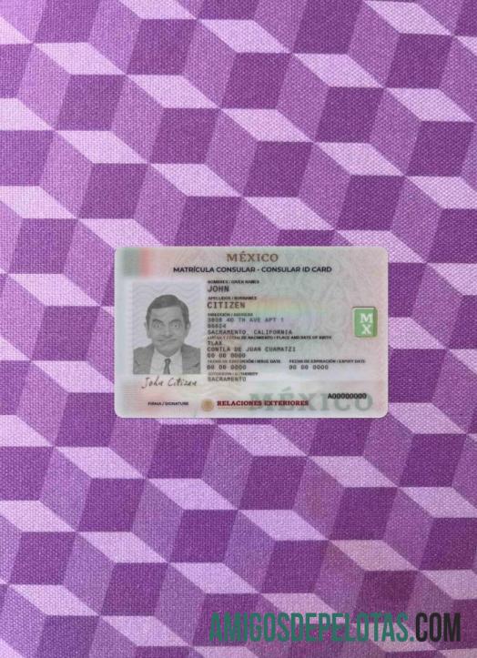 Mexico Consular ID Card olhar de foto frente amostra